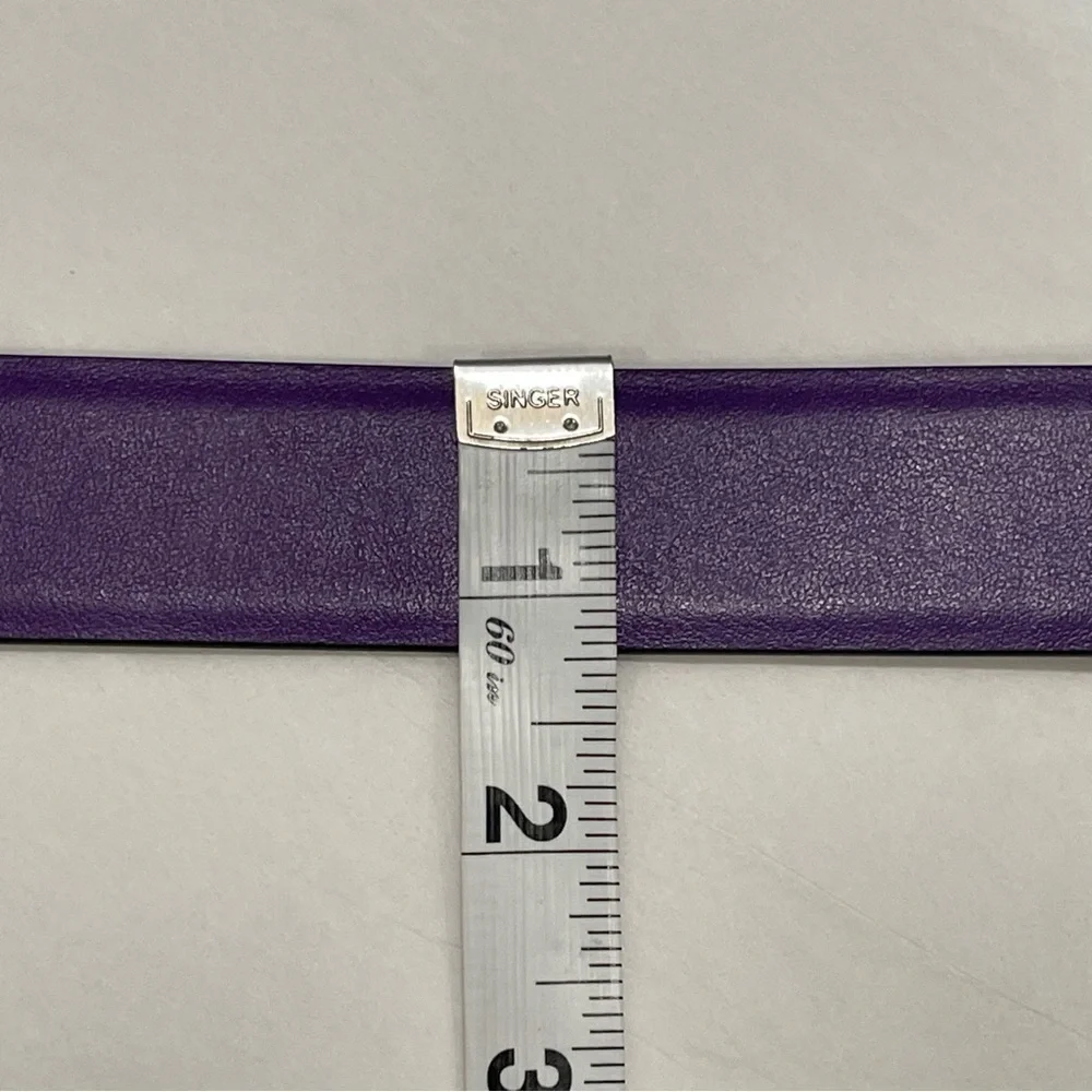 VERSACE Virtus Crystal Buckle Leather Belt - Purple gold tone logo plaque